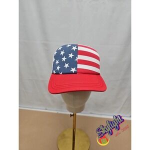 Wemco Men's Usa Red Flag Strapback Striped Summer Casual Trucker Hat Size One